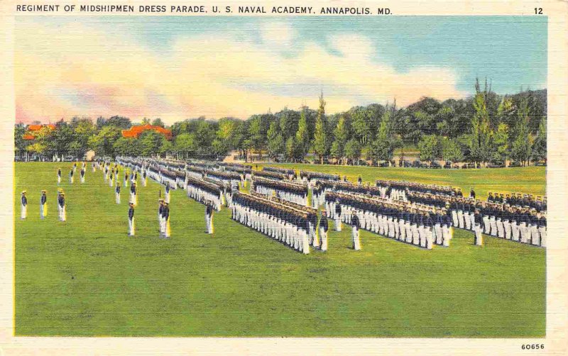 US Naval Academy Midshipmen Dress Parade Annapolis Maryland linen postcard