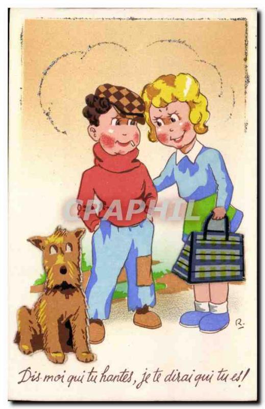 Fantasy - Child - Illustration - Little boy with dog - Dog (raised) - Old Pos...