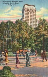 Vintage Postcard 1930's Court Square Sterick Building In Background Memphis TN