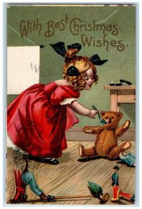 1908 Christmas Wishes Girl Playing Feed Doll Clapsaddle Park Place OR Postcard