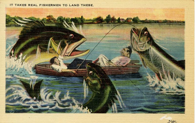 US    PC653   CARTOON FISHING SCENE