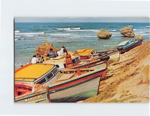 Postcard Fishing boats drawn up on the beach at Bathsheba, Barbados