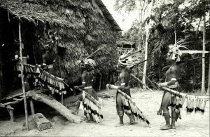 malay malaysia, BORNEO SARAWAK, Armed Dayak Natives, TATTOO (1950s) Anna RP