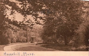 Vintage Postcard 1916 Apartment Building Pathway Trees Haverhill Massachusetts