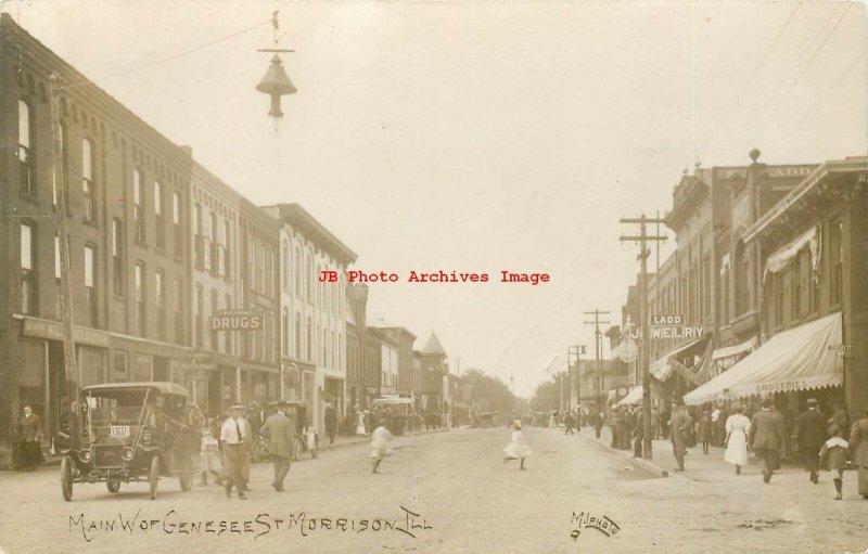 IL, Morrison, Illinois, RPPC, Genesee Street, Business Section, ML Photo