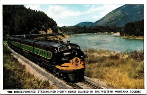 Postcard Streamlined North Coast Limited in the Western Montana Rockies~3953