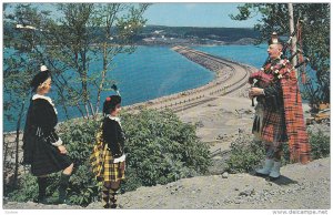 Road to the Isles Causeway, Man Bagpiping, Girls looking, CAPE BRENTON, Nova ...
