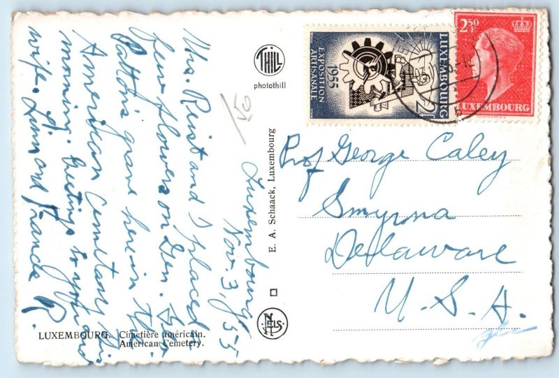 Luxembourg Postcard American Cemetery Cross in Graveyard 1955 Vintage