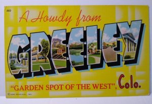 Greetings From Greeley Colorado Large Letter Linen Postcard Garden Spot Of West