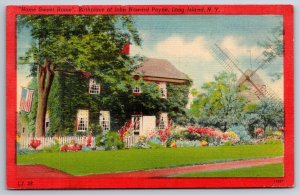 Long Island New York~Birthplace Of John Howard Payne W/ Windmill~Linen Postcard
