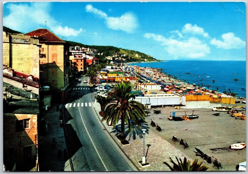 1950's Cogoleto Promenade Along the Sea and Beach Liguria, Italy Posted Postcard