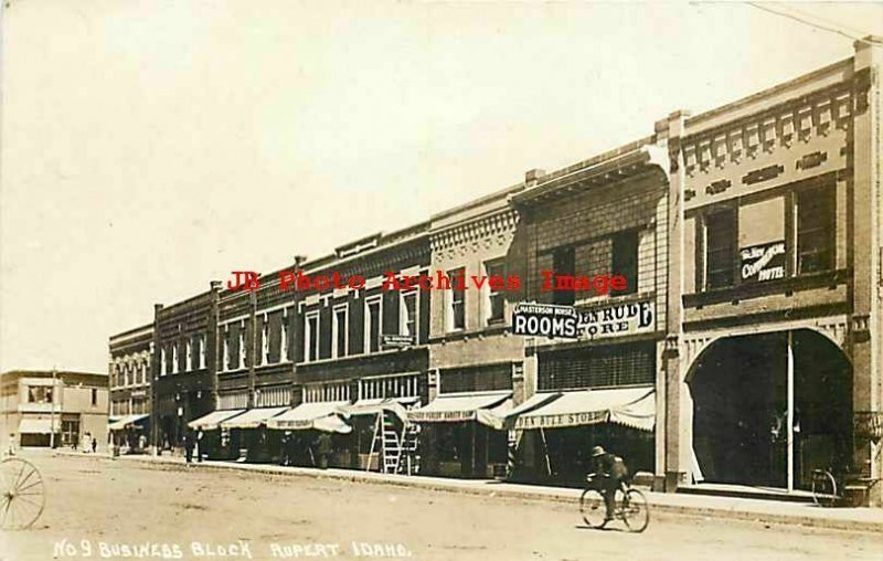 ID, Rupert, Idaho, RPPC, Business Block, Storefronts, Pacific Photo No 9