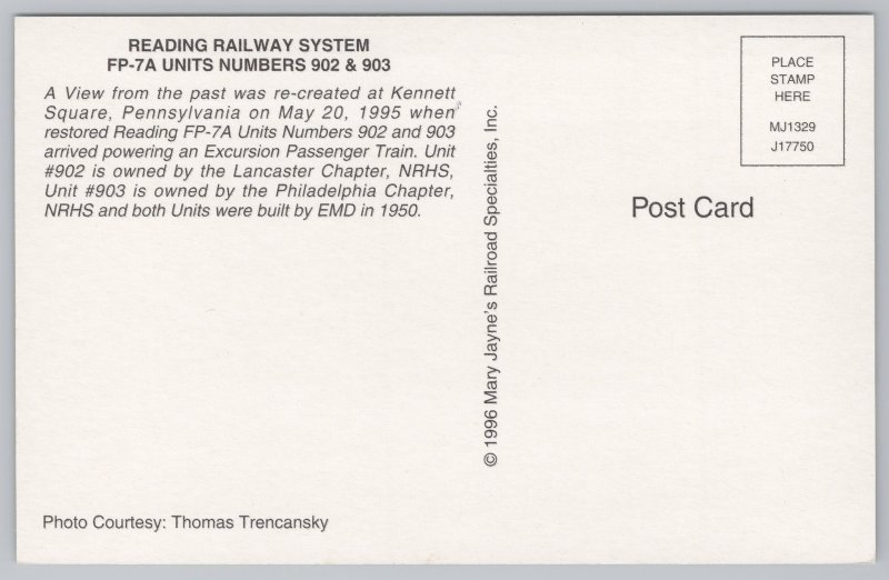Transportation~Reading Railway System FP-7A 902 & 903~Vintage Postcard