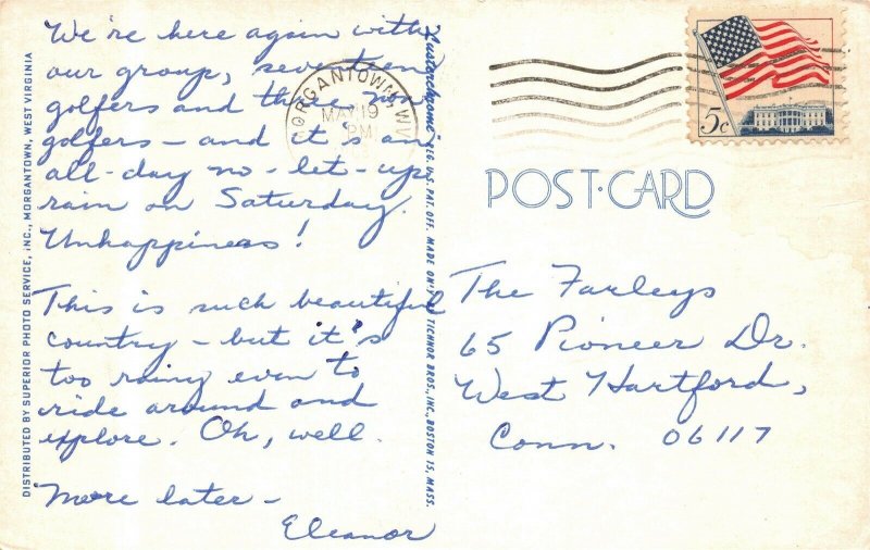 1968 Morgantown West Virginia Banner Postcard 2R3-224 