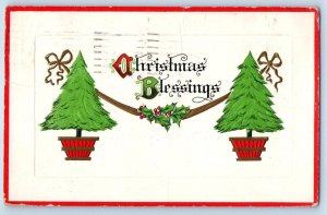 Seattle WA Postcard Christmas Blessings Pinetrees Berries Embossed 1915 Antique