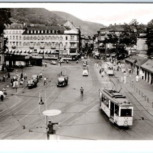 c1940s Heidelberg, Germany RPPC Bismarck Square Tram Downtown Photo Market A163