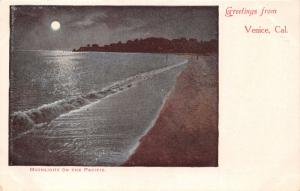 VENICE CALIFORNIA MOONLIGHT ON THE PACIFIC~GREETINGS FROM~RIEDER #674 POSTCARD