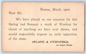 1900 Woolens Trade Splain & Fitzpatrick Advertising Boston MA Postal Card