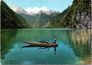 Postcard Germany Austria Couple in Bavarian dress on row boat on Lake Konigssee
