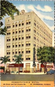 St Petersburg, FL Florida PENNSYLVANIA HOTEL ca1940's Linen Advertising Postcard