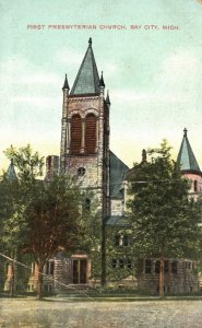 Vintage Postcard 1907 First Presbyterian Historic Church Bay City Michigan MI