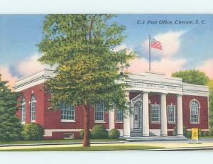 Unused Linen POST OFFICE SCENE Cheraw South Carolina SC hs1216