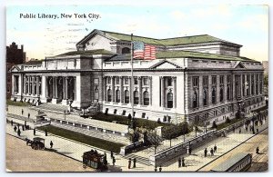 1913 Public Library New York City Road & Street View Historical Posted Postcard