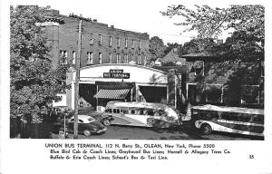 Olean NY Greyhound Bus Union Terminal Old Car RPPC Postcard