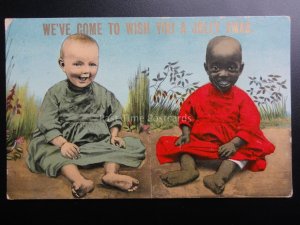 BLACK & WHITE BOY Wish You A Jolly XMAS c1910 MESSAGE Re VOTES FOR BLACK on back