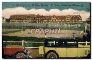 Old Postcard Deauville flowered beach tennis before the Normandy Automotive