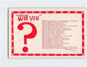 Postcard Will you with Poem and Art Print, Love/Romance Greeting Card