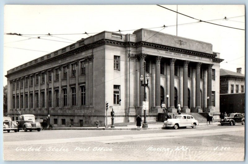 Racine Wisconsin WI Postcard RPPC Photo United States Post Office Cars c1940's