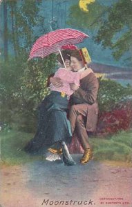 Moonstruck Romantic Couple With Umbrella & Full Moon 1908