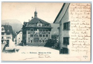 c1905 Hotel-De-Ville Town Hall Schwyz Switzerland Posted Antique Postcard