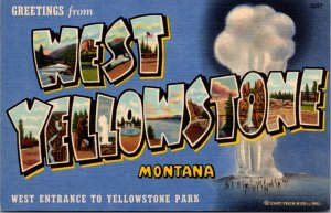 Linen Postcard Large Letter Greetings From West Yellowstone, Montana