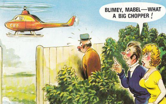 Helicopter Man With Big Chopper Peeping Tom Couple 1970s Comic Humour Postcard