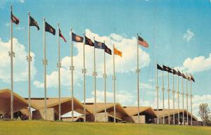 OK, Oklahoma City  NATIONAL COWBOY HALL OF FAME~Route 66 17~STATE FLAGS Postcard