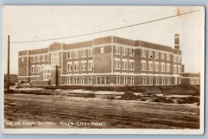 1922 High School Building Scene Street Miles City Montana MT RPPC Photo Postcard