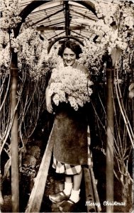RPPC, Aalsmeer, Netherlands MERRY CHRISTMAS~BLOEMEX FLOWERS & WOMAN  Postcard