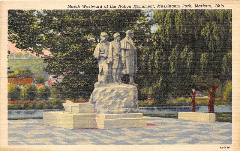 Marietta Ohio 1940s Postcard March Westward of the Nation Monument