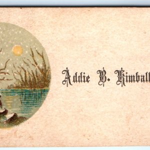 c1880s Addie Kimball Name Calling Trade Card Winter Nature Church Litho Art C1