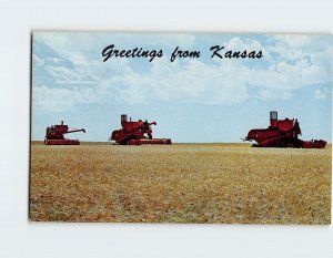 Postcard Ellis County Wheat Harvest, Greetings from Kansas