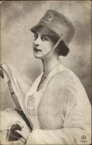 Beautiful Woman in Military Hat - Italian? c1910 Postcard