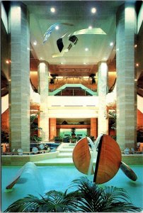 Interior Fountain Anaheim Hilton Towers Luxury Hotel California Postcard