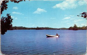 Fisherman Boat Lake Postcard LL Cook VTG UNP Vintage Unused Chrome 