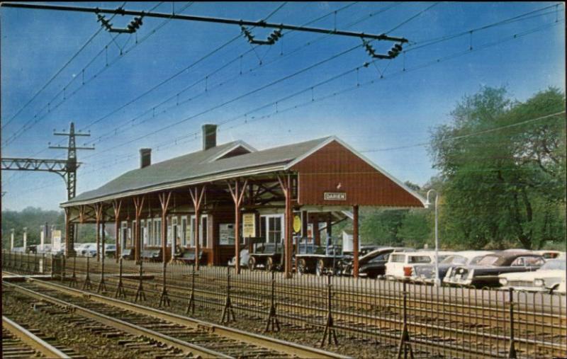 Darien CT RR Train Station Depot Postcard