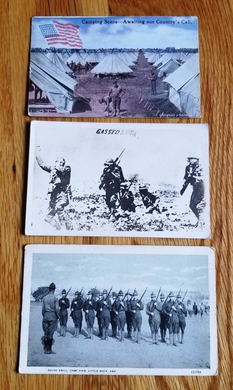 3 Military Post Cards from WW I era