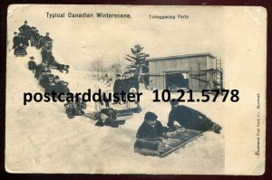 h5201 - CANADA SPORT Postcard 1900s Winter Tobagganing ORLAND Split Ring Cancel