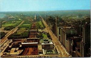 Vtg Aerial View Looking North from Prudential Building Chicago IL Postcard