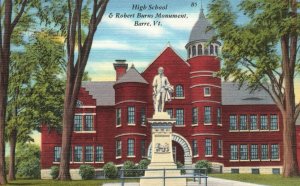 High School & Robert Burns Monument Barre Vermont VT Vintage Postcard c1930